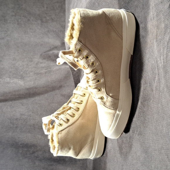 Superga Mono Tan Faux Suede Faux Fur Lined High Top Lace Up Sneakers VG US 5 - Picture 12 of 16